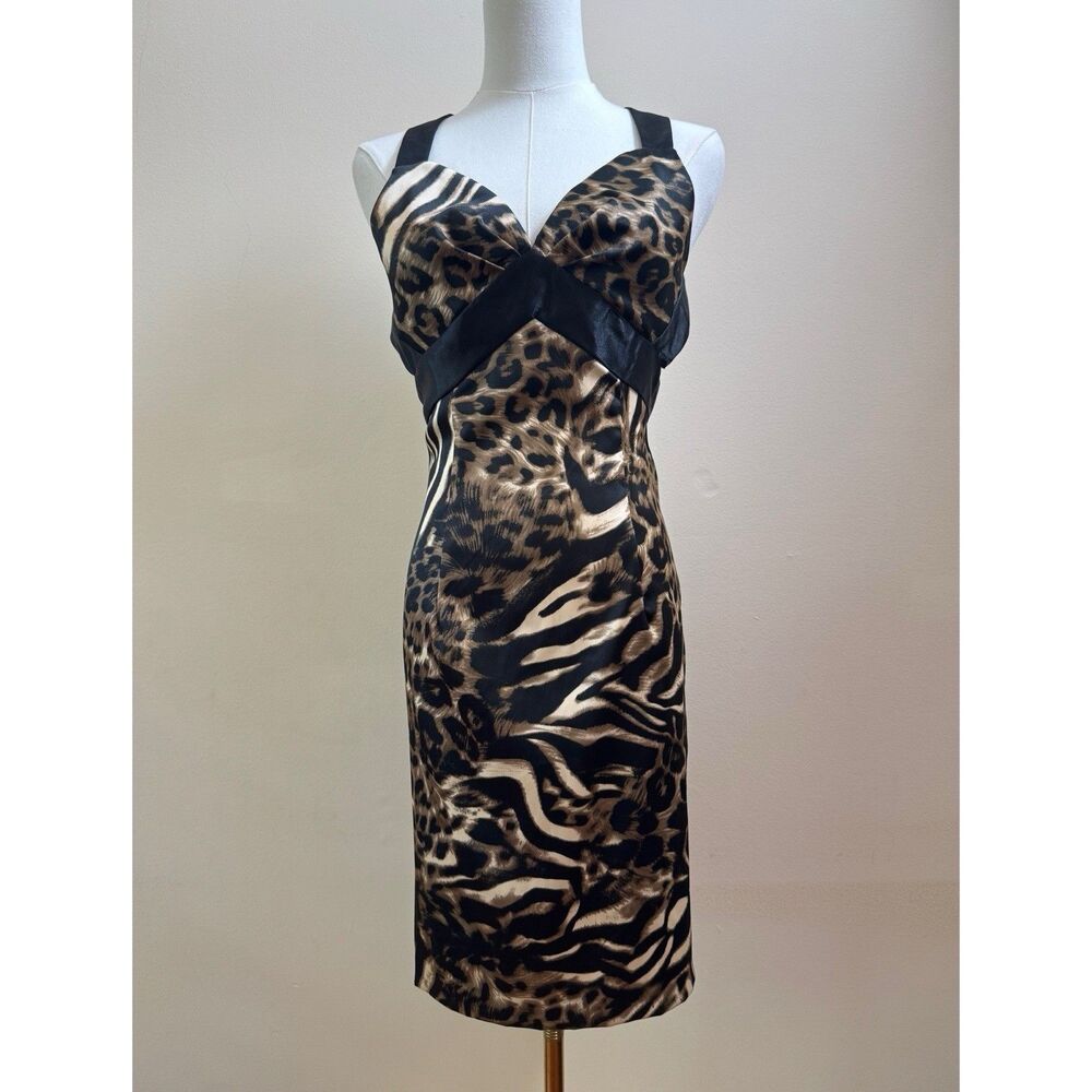 Jessica McClintock Gunne Sax Vintage Animal Print Satin Mini Dress Sz 3